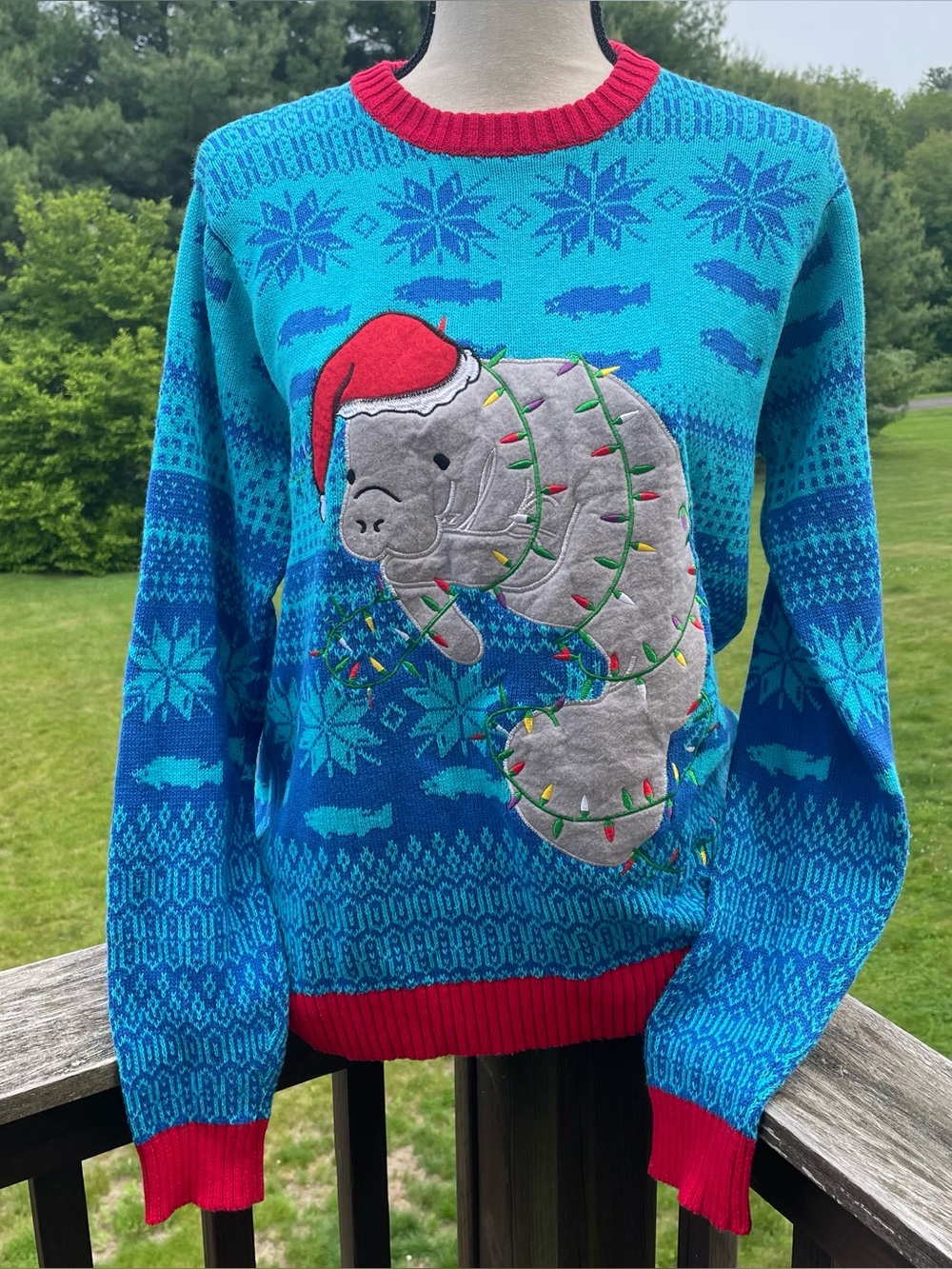 Blizzard Bay ugly sweater Christmas holiday manatee Florida sea life blue small